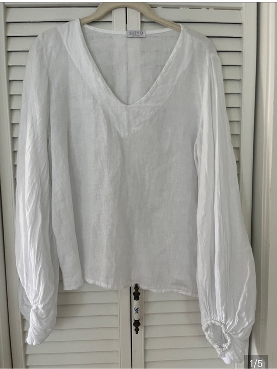 Suzy D Tops - Suzy D Linen V Neck Puff Sleeve Top White Sz Large
